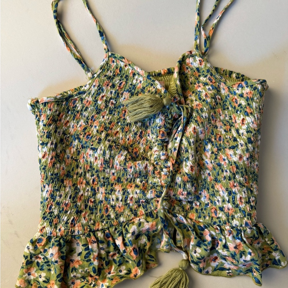BOG Collection Floral Smocked Green Top